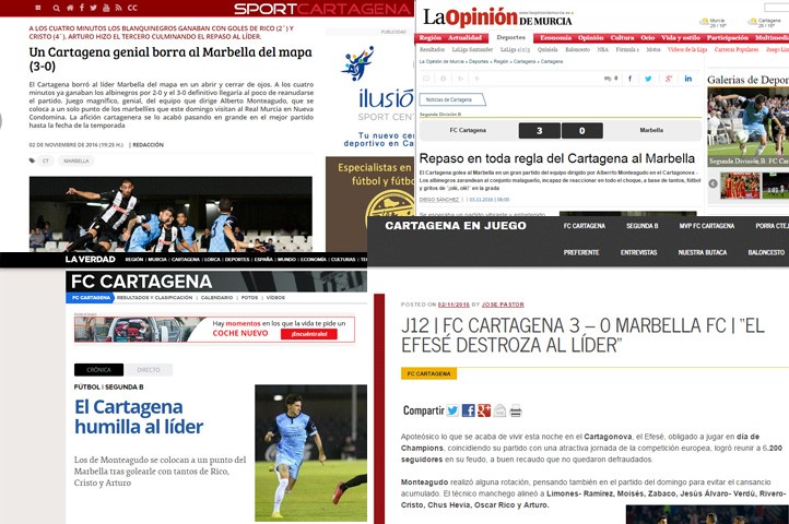 La prensa cartagenera se ceba con el Marbella por la derrota