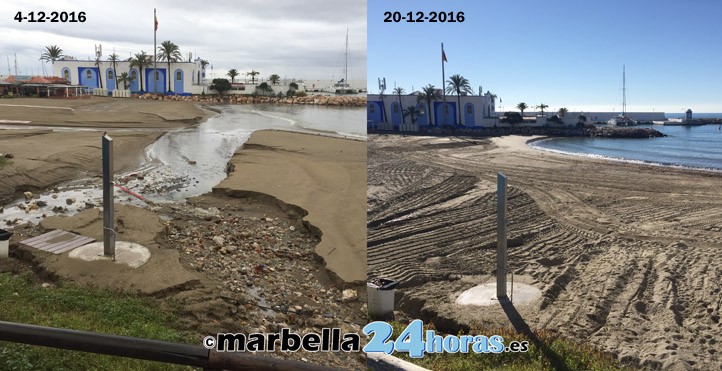 Marbella va recuperando sus playas tras los destrozos del temporal