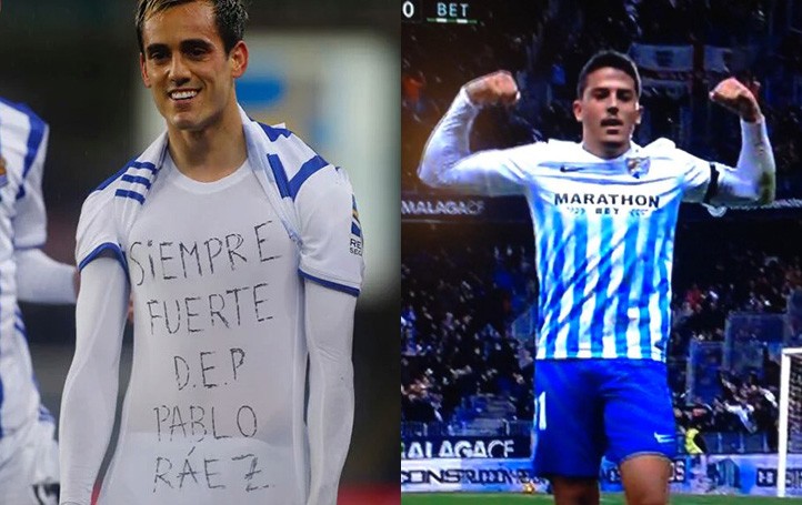 Los futbolistas Pablo Fornals y Juanmi dedican sus goles a Pablo Ráez
