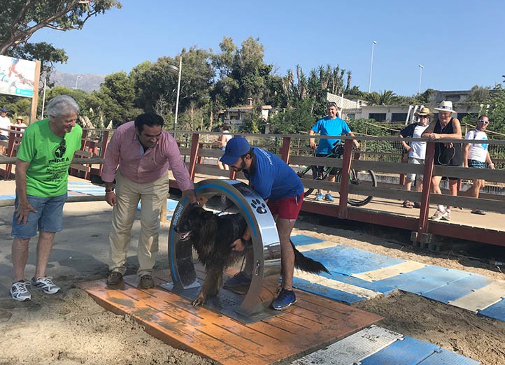 Marbella instala a medio verano una ducha en la playa canina de El Pinillo