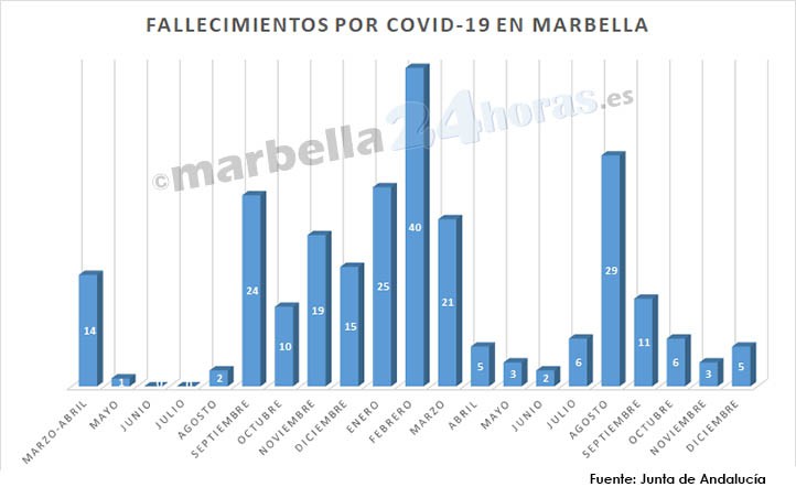Covid: diciembre deja en Marbella cinco fallecidos y el año se cierra con 156