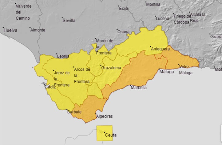 Alerta naranja este lunes por fuertes lluvias en la Costa del Sol