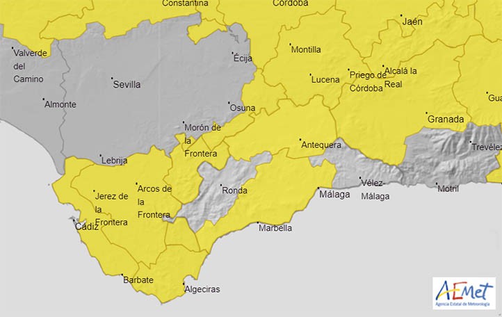 Alerta amarilla por fuertes lluvias en la Costa del Sol este viernes