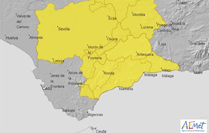 Alerta amarilla por tormentas este jueves en la Costa del Sol