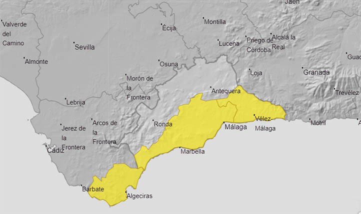 Meteorología extiende a lunes y martes la alerta por lluvias en Marbella 