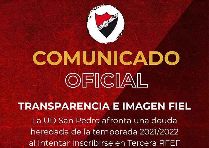 Una deuda de 2022 dificulta la inscripción de la UD San Pedro en 3ªRFEF