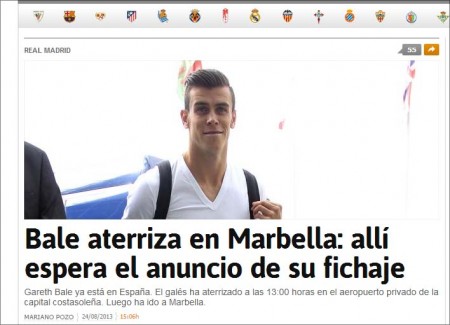Gareth Bale espera en Marbella su fichaje por el Real Madrid