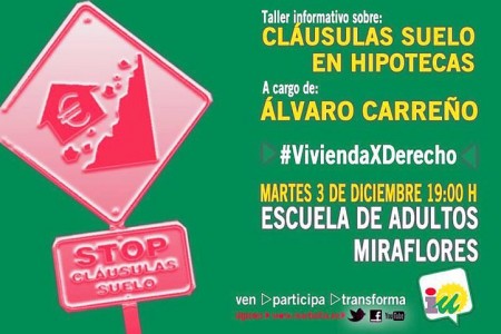 IU organiza este martes un taller abierto a la ciudadanía sobre las cláusulas suelo en hipotecas
