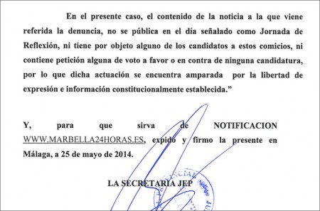 La Junta Electoral Provincial rechaza la denuncia del Partido Popular contra Marbella24horas