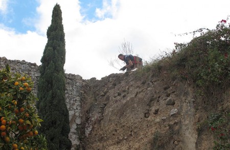 Una empresa especializada limpia la muralla del Castillo de Marbella