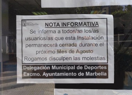 El PSOE denuncia el cierre en agosto del gimnasio municipal de Marbella