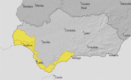 Alerta amarilla por fuertes lluvias este viernes en la Costa del Sol